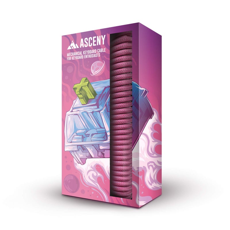 ASCENY Coiled & Double-Sleeved Mechanical Keyboard Cable, for Type-C Mechanical Keyboards (Pink) - Image 1